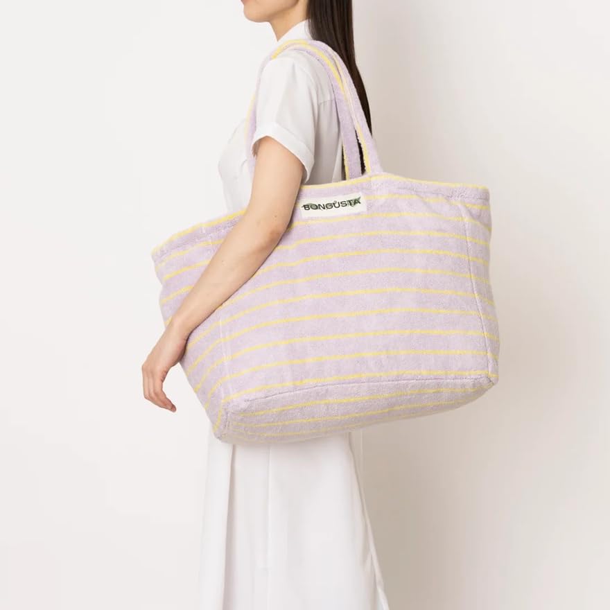 BONGUSTA NARAM WOCHENENDTASCHE, eine große, Damen-Tragetasche aus leichtem Baumwoll-Frottee mit Streifen (BON27), perfekt für den Sommer, den Strand, den