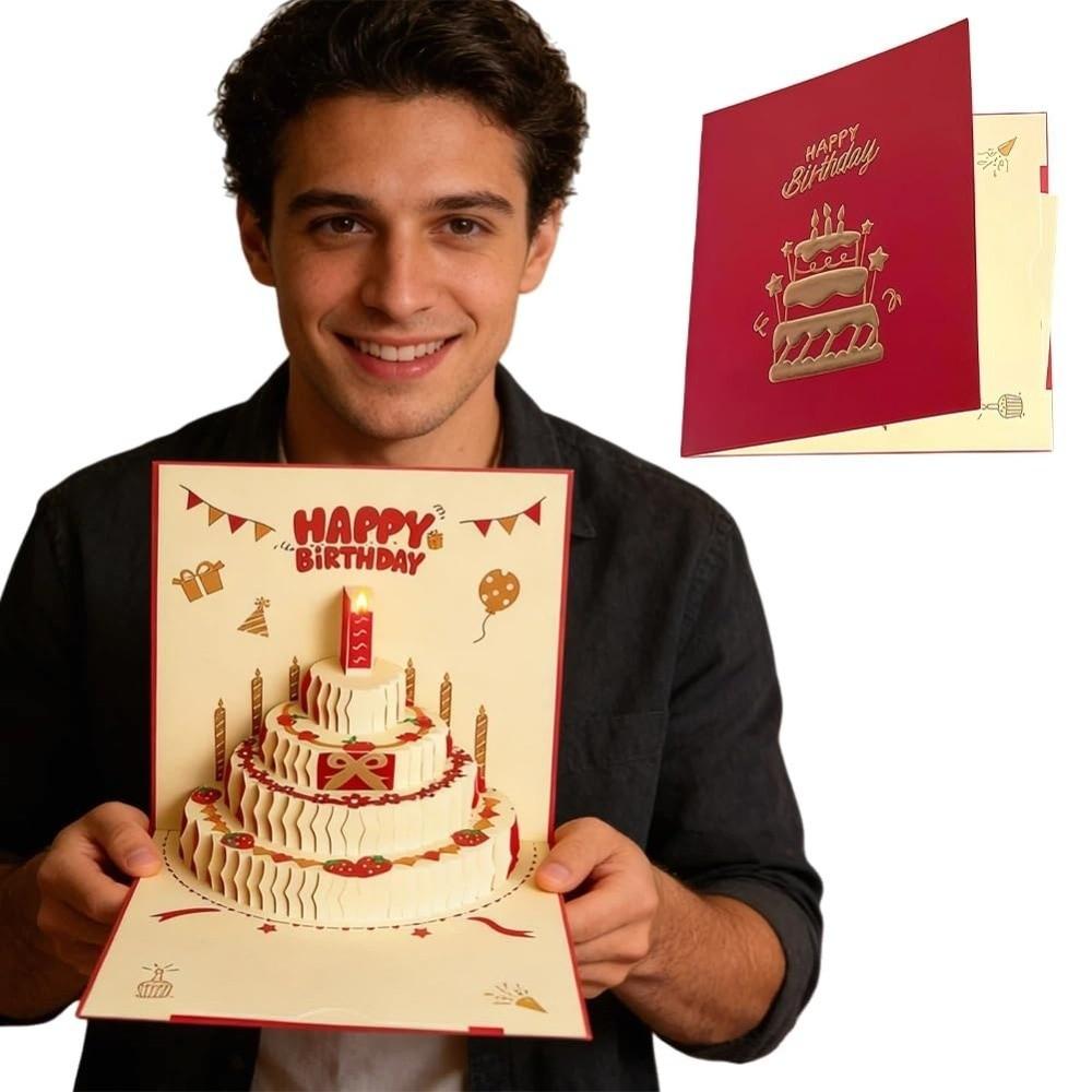 Folding Pop-Up Greeting Card Four-Layer Cake Invitation Card 3D Happy Birthday Card  Baby Shower