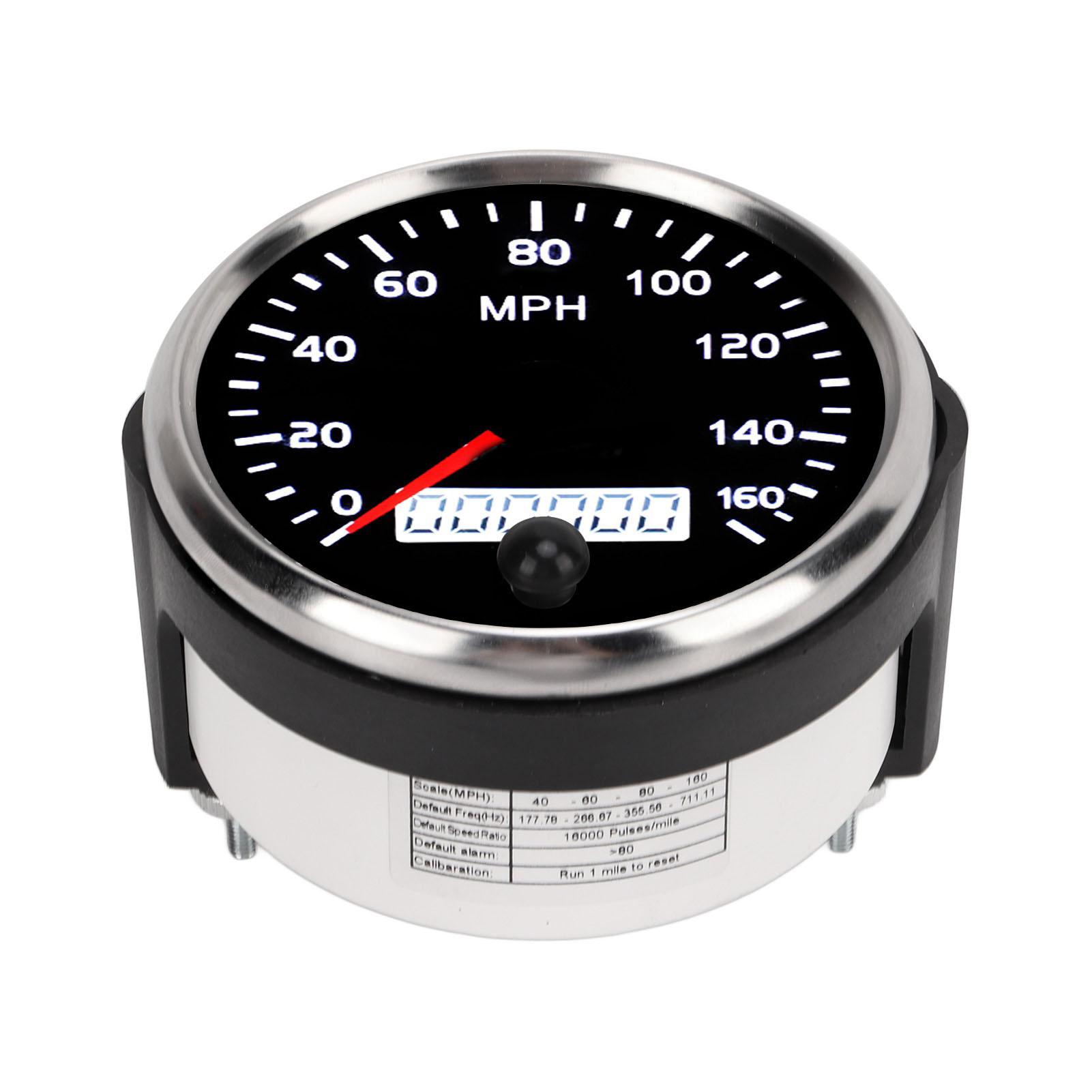 

3.3in 12V 24V Speedometer 0‑160MPH Speed Gauge LCD Display with White Amber Backlight for Car Truck Boat