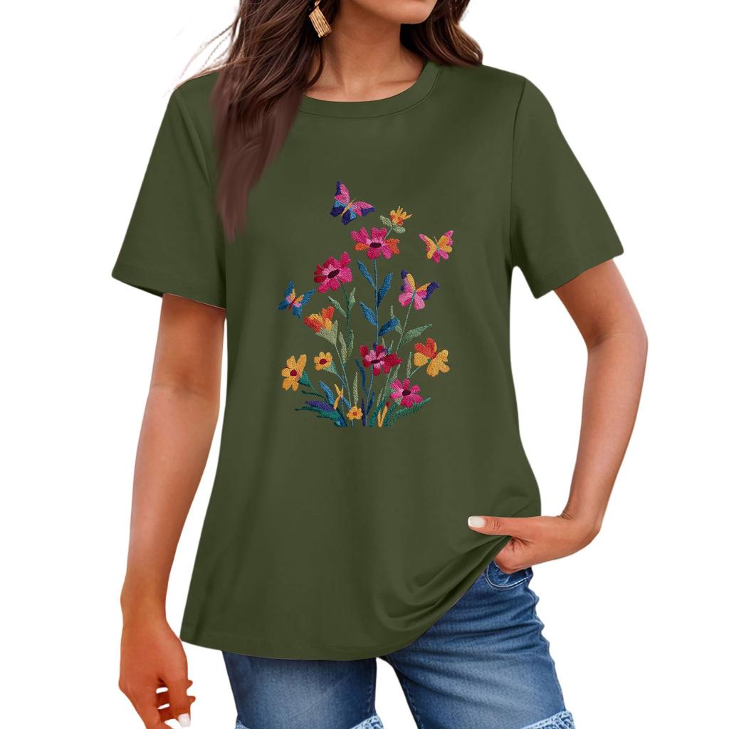 Women's Fashion Casual Printed Round Neck Short Sleeved T-Shirt Top T-Shirt Top Top