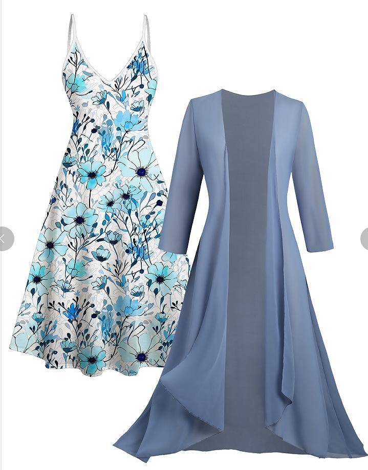 Women's Teal Lace Maxi Dress with Matching Cardigan for Casual Wear