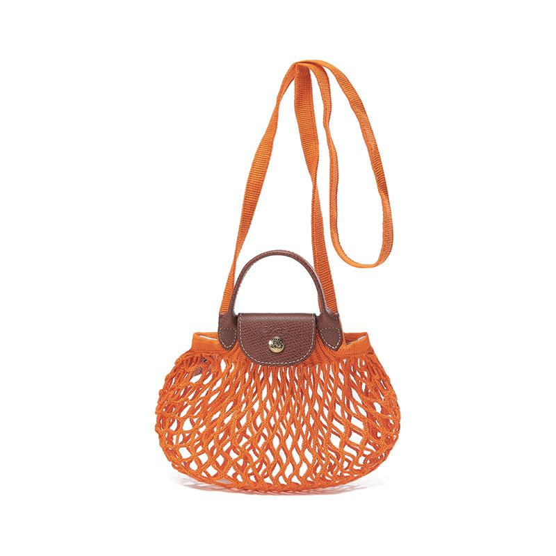 

Longchamp Le Pliage Filet 17 Short Handle Hollow Snap Fabric Tote Shoulder Crossbody Mini Women bags Orange 10139HVH217 Basic Set (Bag)