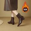 Autumn and winter small square pointed head simple temperament short boots women, pointed head comfortable medium thick heel thin velvet boots