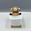 Highland Cow Statue Relaxing Bathing Cow Resin Desktop Ornament with Cucumber Slices Decorative Aromatherapy Tray Bathroom Decoration