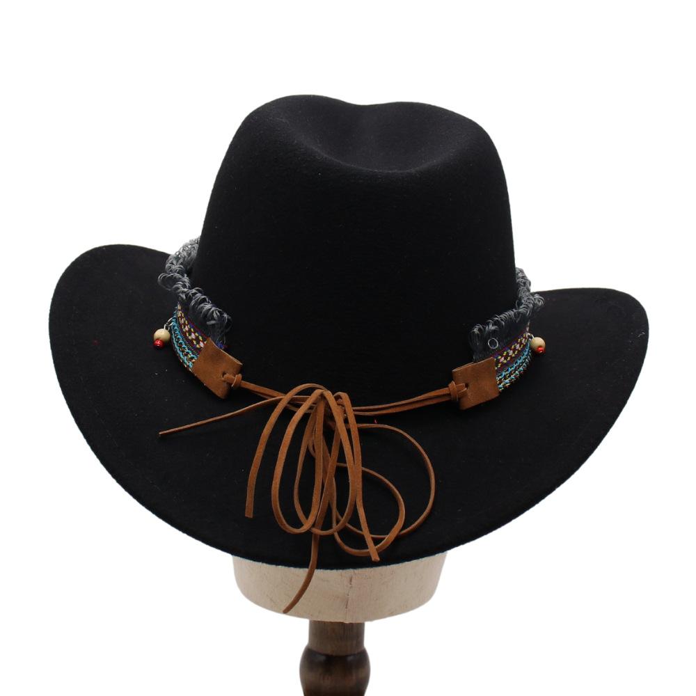 European And American Two-Color Black Top Hat, Western Cowboy Hat, Ethnic Style Jazz Hat, Pot Zhuang Dance Felt Hat, Woolen Hat, Men And Women
