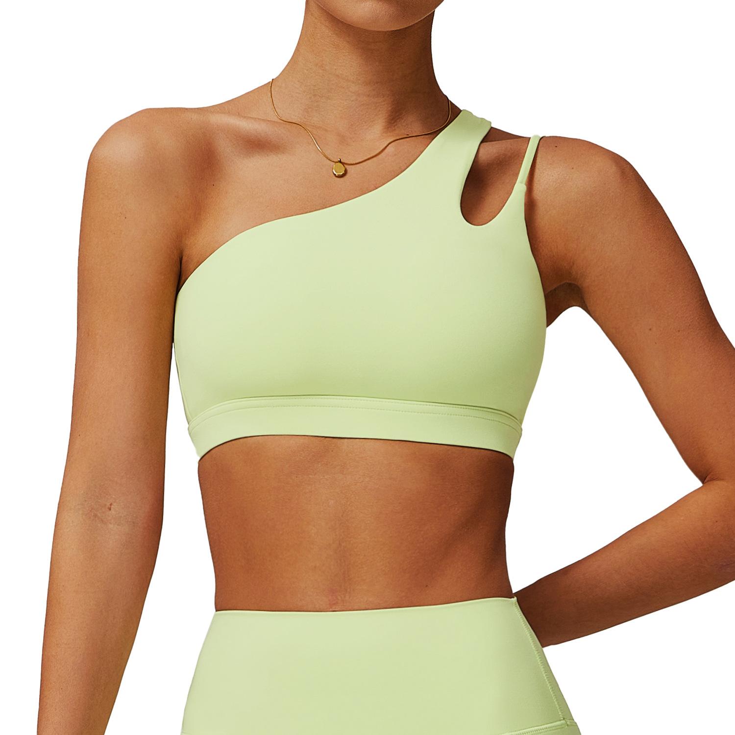 

New Slanted Shoulder Yoga Bra With Beautiful Back, Nude Sports Bra, Irregular Shoulder Straps, Running And Fitness Vest Top 8/S