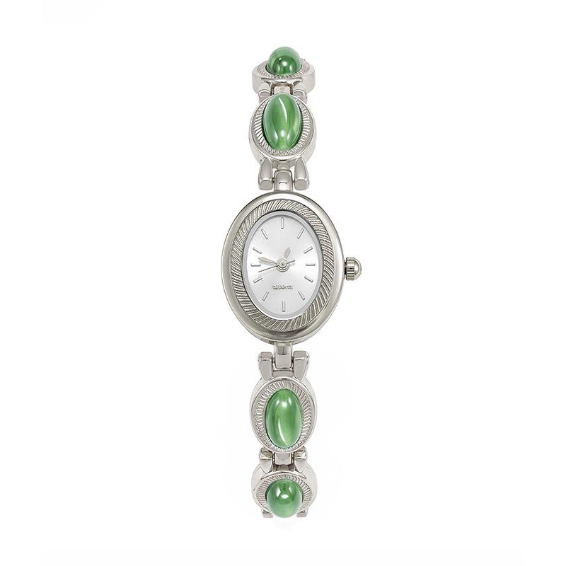 Vintage Ovaal Kwarts Horloge met Jade-Stijl Armband voor Dames