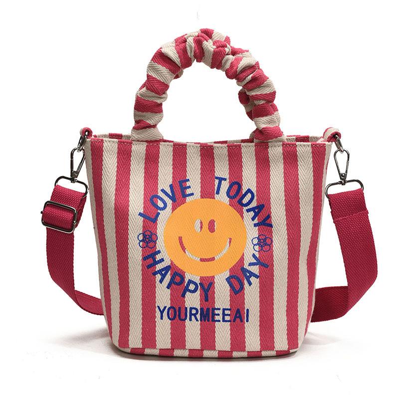 Face Cute Smiley Unisex Kids Shoulder Bag Fashionable Striped Children Pleated