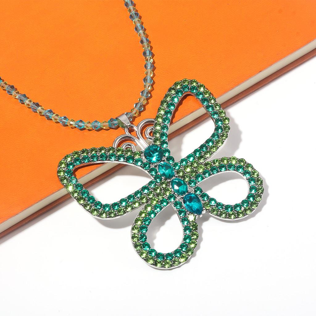 Sweet Diamond Imitation Decorated Butterfly Shaped Hollow Design Necklace