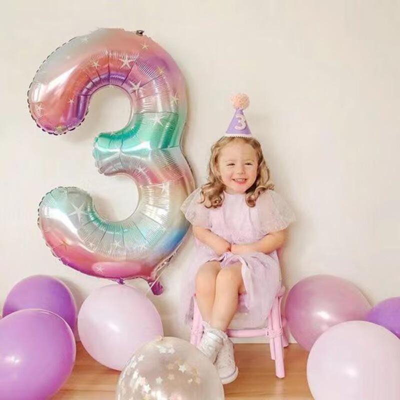Gongxun First Birthday Star Gradient Aluminum Foil Number Balloon Baby Photo Background Outdoor Scene Decoration 1