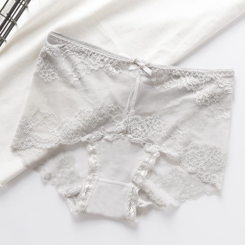 Underwear Women's Enlarged Mid Waist Lace Underpants Breathable Sexy Mesh Briefs Einson