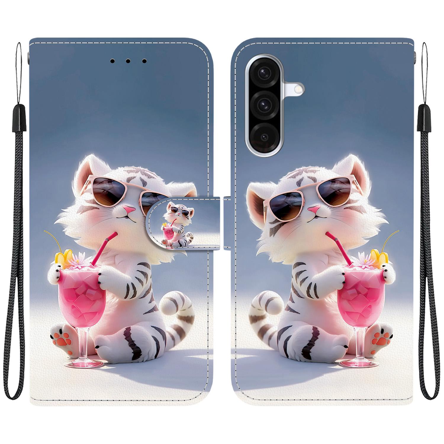 

Чохол для Samsung Galaxy A56 5G/A36 5G з друком візерунка, протиударний, шкіряний, відкидний гаманець, чохол для телефону зі шнурком Cartoon Tiger