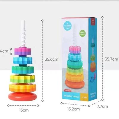 Rainbow Tower Stacking Toy with Rotating Gears - Large Building Blocks for 1-3 Year Olds, Educational Sensory Play