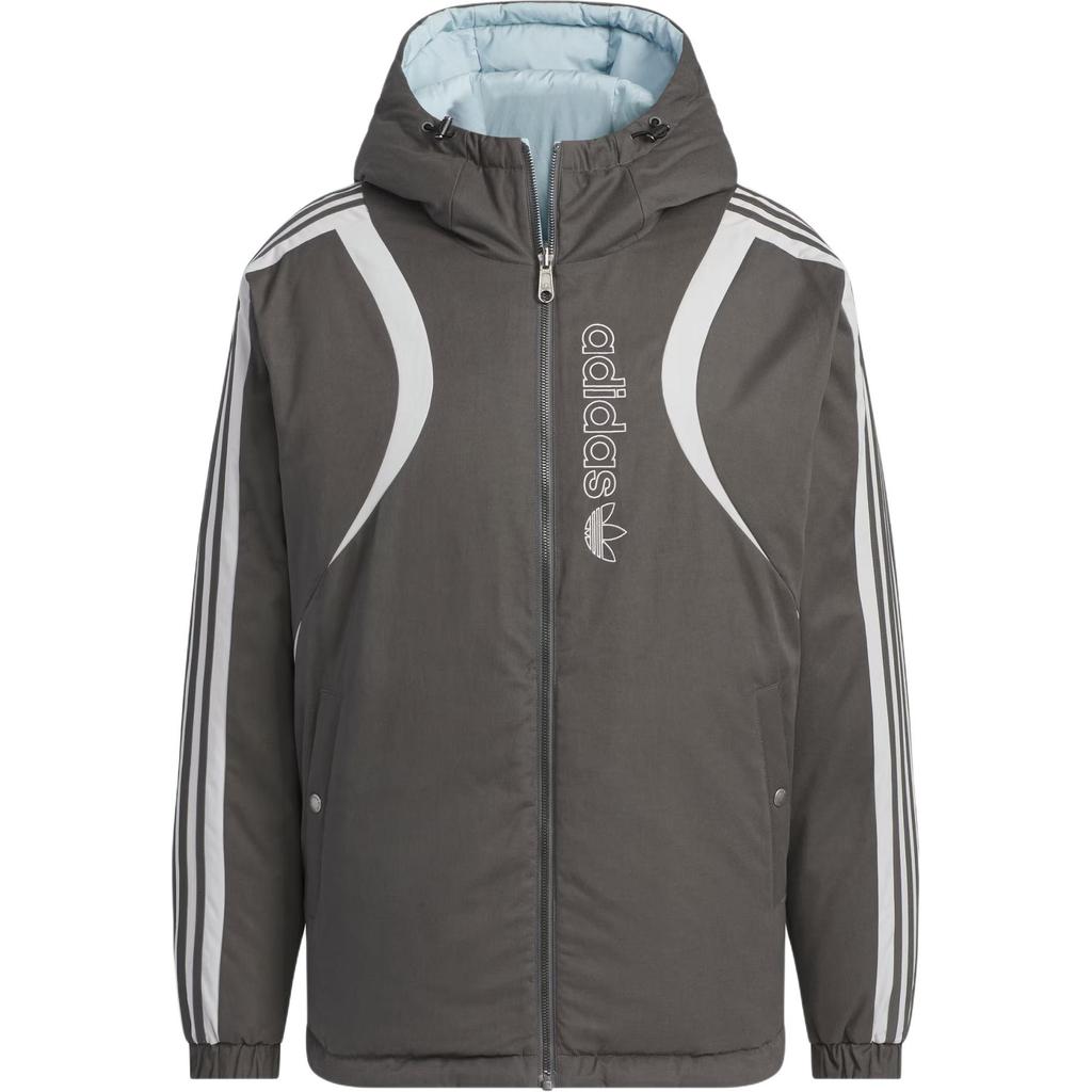 Adidas Originals FW24 Puff Down Jacket Series Warm Reversible Sports Loose Hooded Duck Down Cotton Coat Men Jackets Dark-Gray JD3751