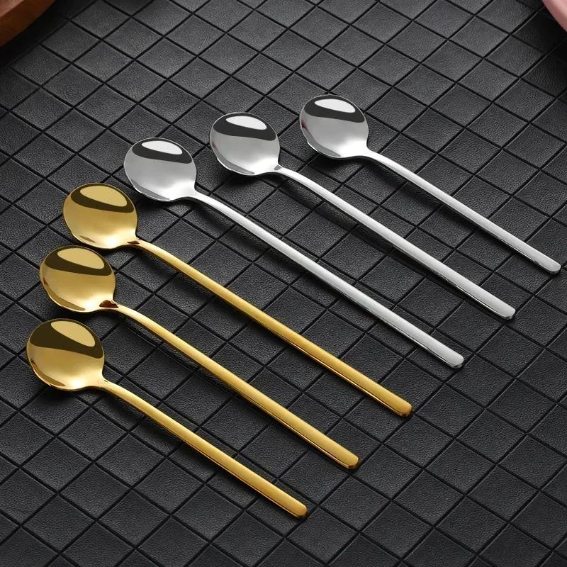 Cute Long Handle Spoons Stainless Steel Golden Coffee Spoon Dessert Ice Cream Spoon Kitchen Food Tableware Dinner Set Wedding