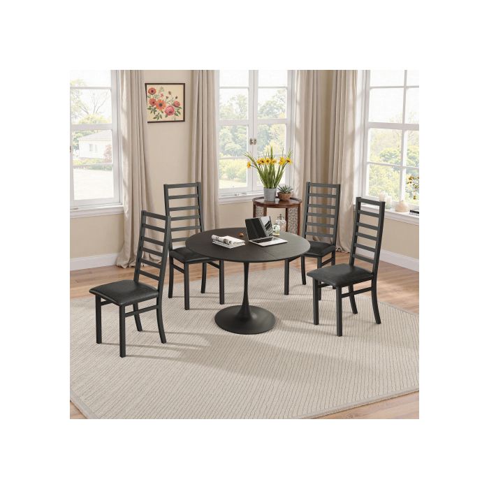 Table À Manger Ronde - MUVOE - 47,24 Pouces - Bois Massif Noir - Assemblage Facile - Capacité 100 Kg