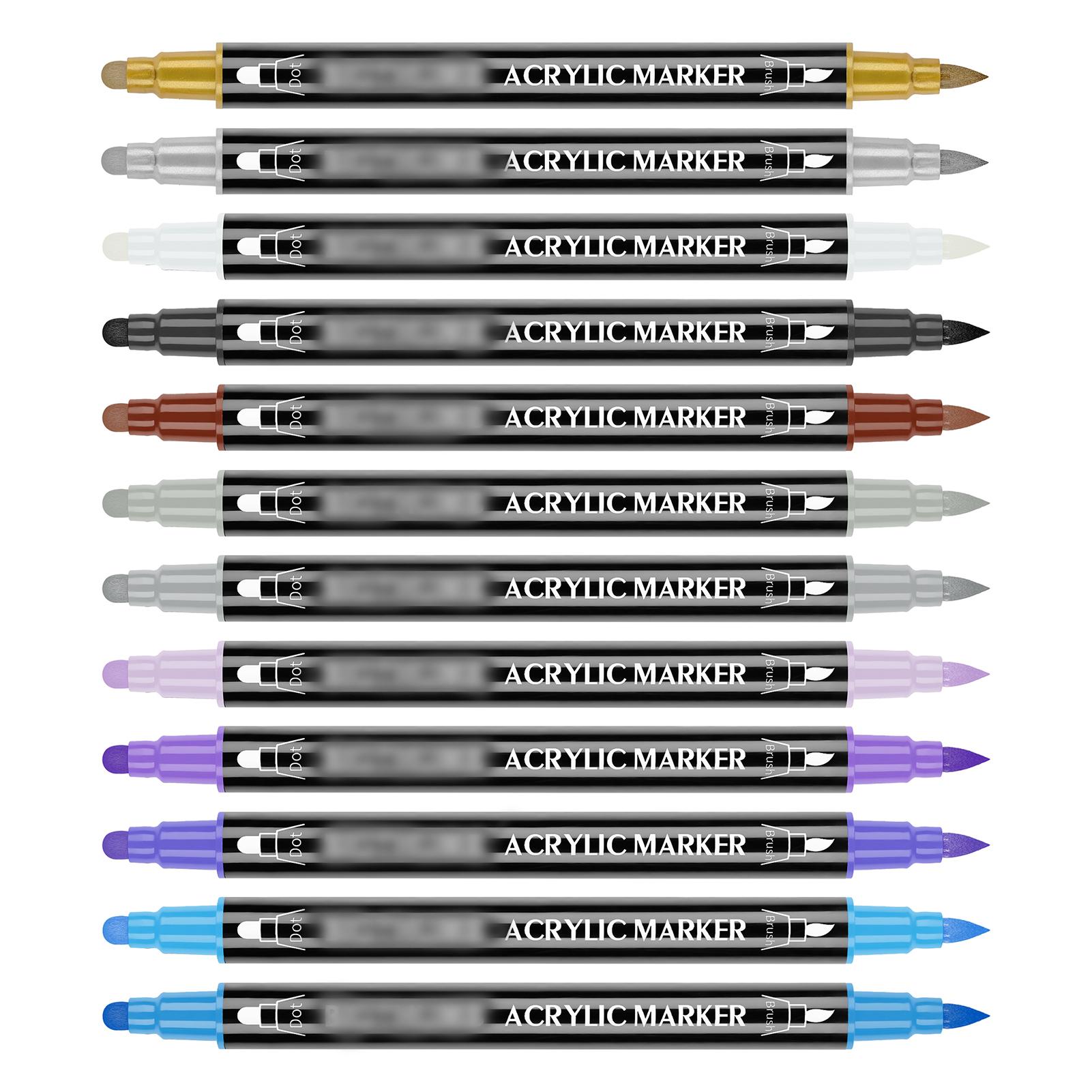 

24 Pack Acrylic Paint Markers Vibrant Color Assortment Dual Tip Quick Dry Non Toxic for Kids Adult DIY Art and Craft разноцветный