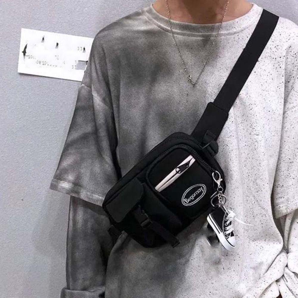 

Color Blocking Men s Crossbody Bag Zipper Pocket Single-shoulder Bag Small Square Bag Daily White