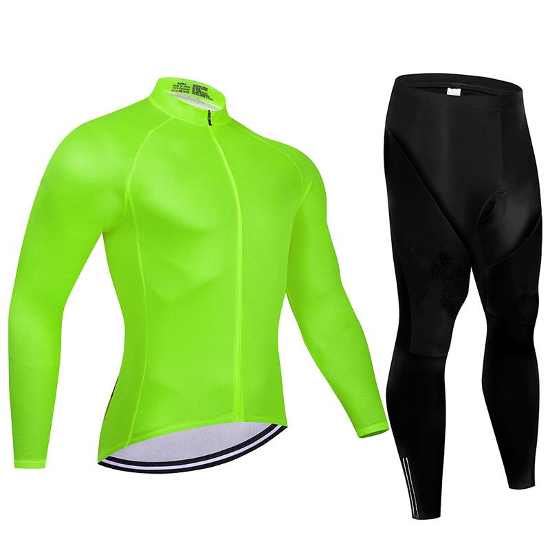 Fluorescent Color Spring Long Sleeve Cycling Jersey Sets Breathable Long Sleeve Men's MTB Bicycle Clothing Suits Roupa Ciclismo