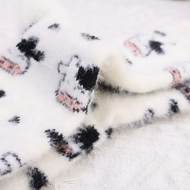 3 Pairs Cute Cow Spots Print Sock Thickened Warm Coral Fleece Women's Socks