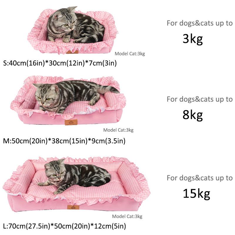 Kleiner Hund & Katze Haustierbett Weicher Atmungsaktiver Stoff Rüschenbesatz Rechteckiges Design Sommerlich Kühl Moderner Stil