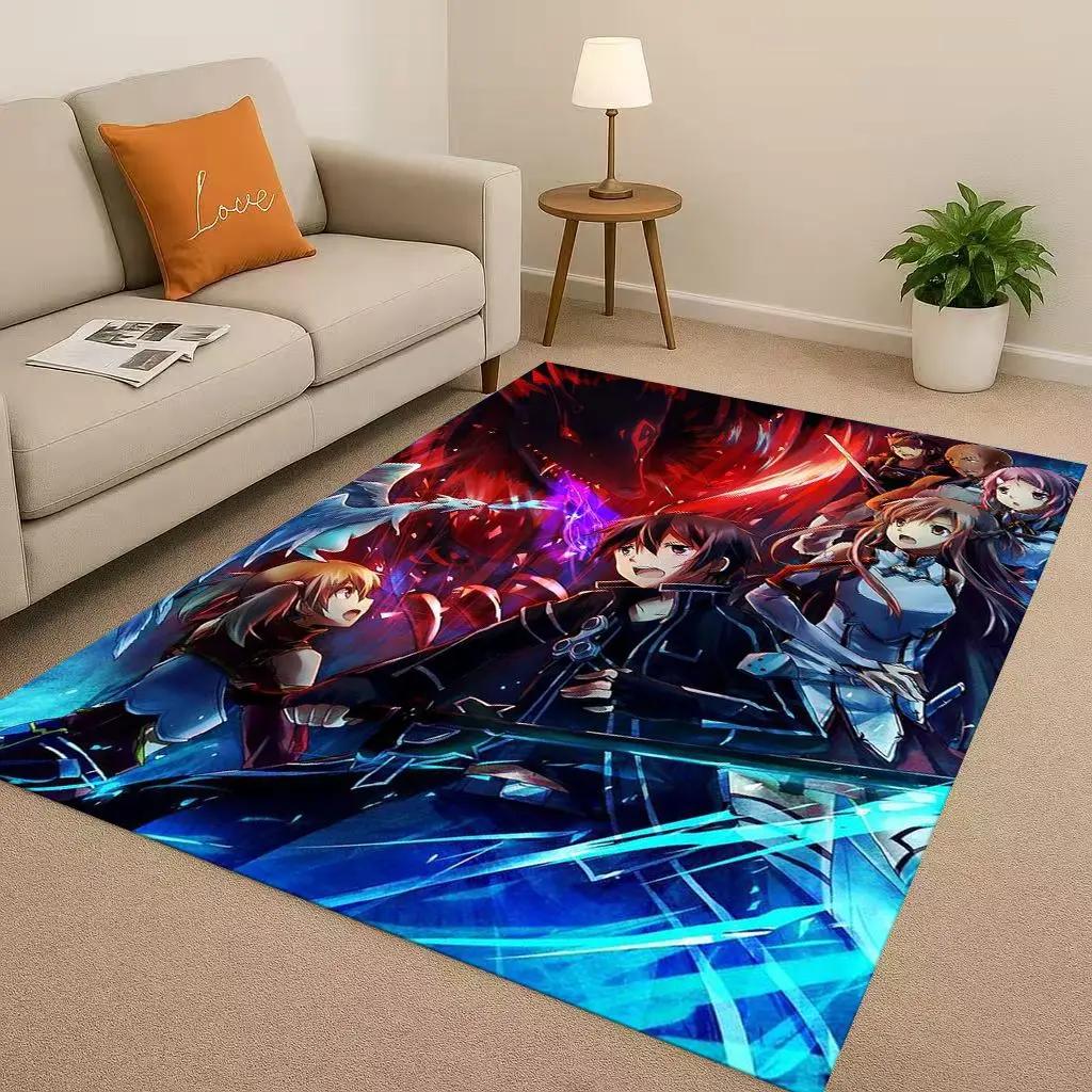 Sword Art Online SAO Cartoon Kirito Yuuki Asuna Living Room Non-Slip Area Rug Soft Carpet for Bedroom Sofa,Home Decor Doormat