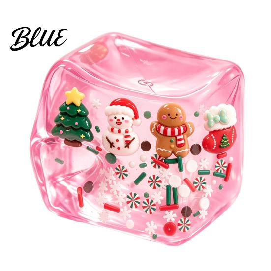 Clear Ice Cube Toy Christmas Stress Sensory Toy, Anxiety Relief with Gadget Snowman Tree Snowflake, Squeeze Xmas Stocking Stuffers Holiday Party