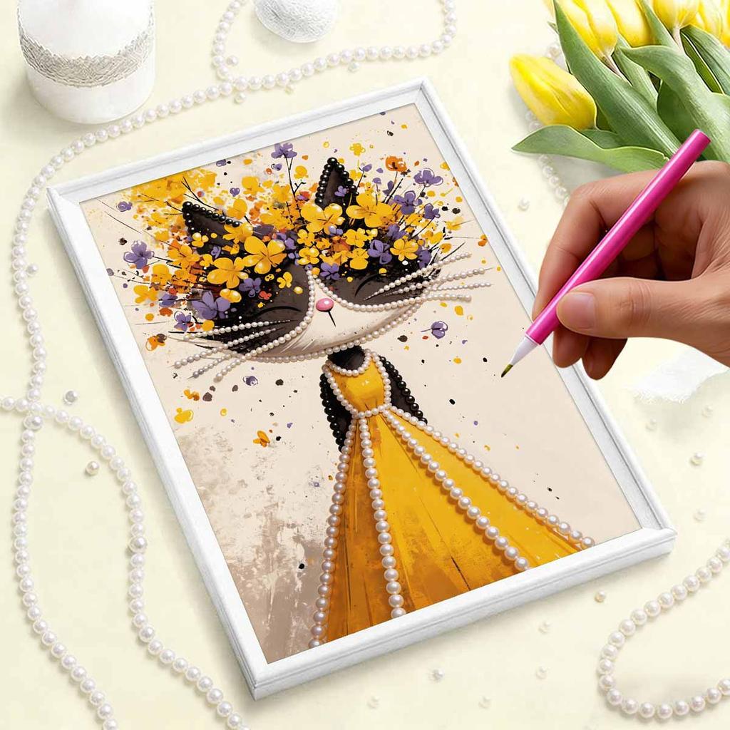 5D DIY Frameless Pearl Painting Cat Princess Pattern Painting Kit Suitable for Home Living Room Bedroom and Other Wall Decoration Art Paintings
