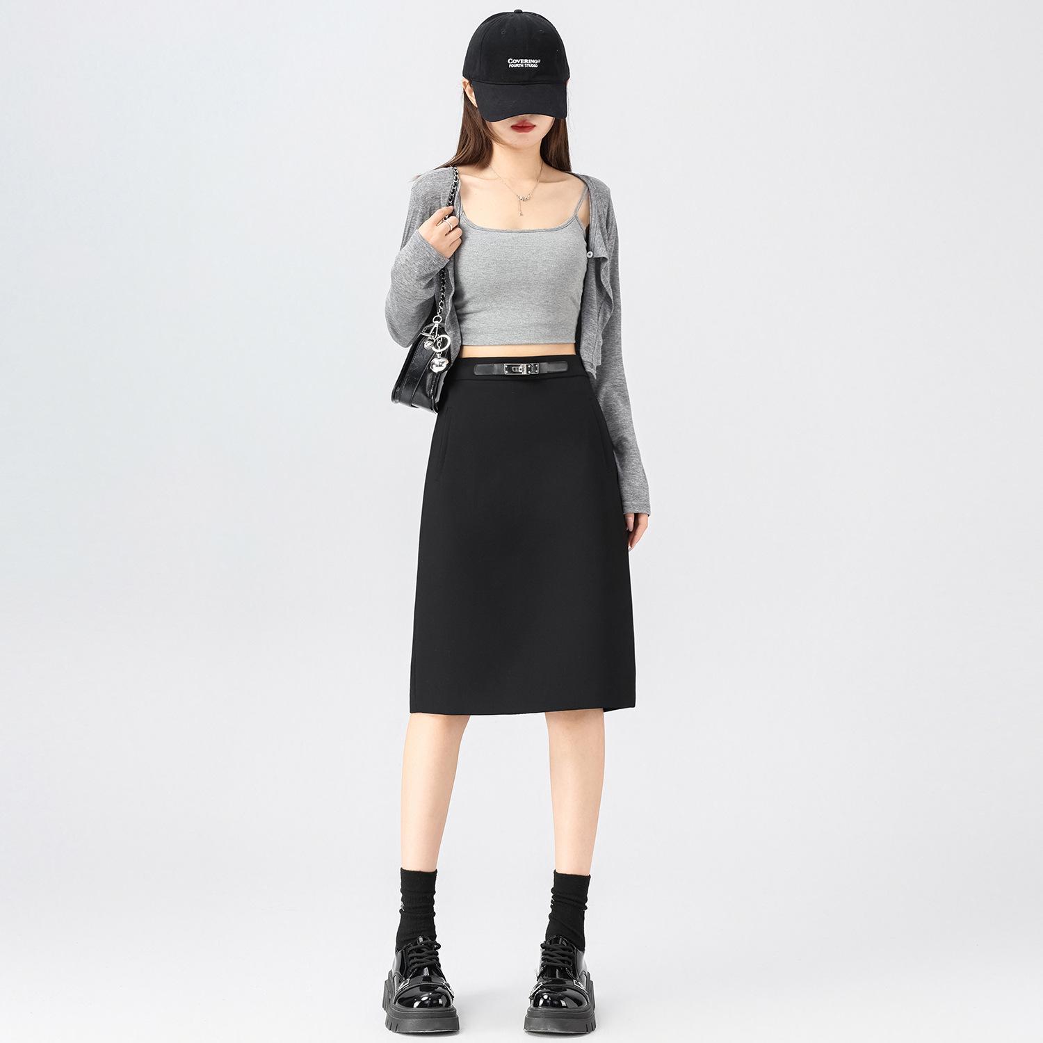 2026 Spring High-End Women s Hip-Hugging Midi Skirt - Elegant & Sexy XL чёрный