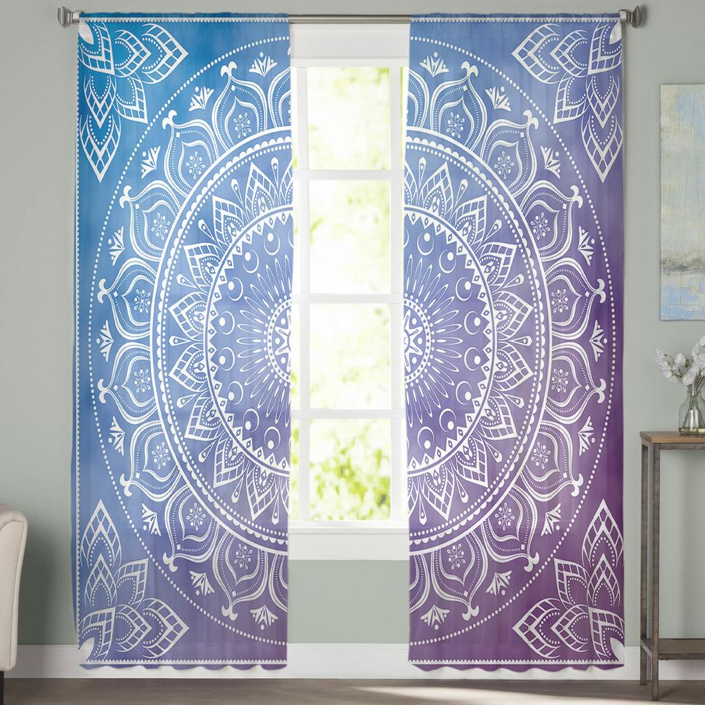 Boho Mandala Datura Buddhismus Ethnische Sheer Voile Vorhänge für Küche Wohnzimmer Schlafzimmer Dekor Tüll Vorhänge Fenster Behandlung