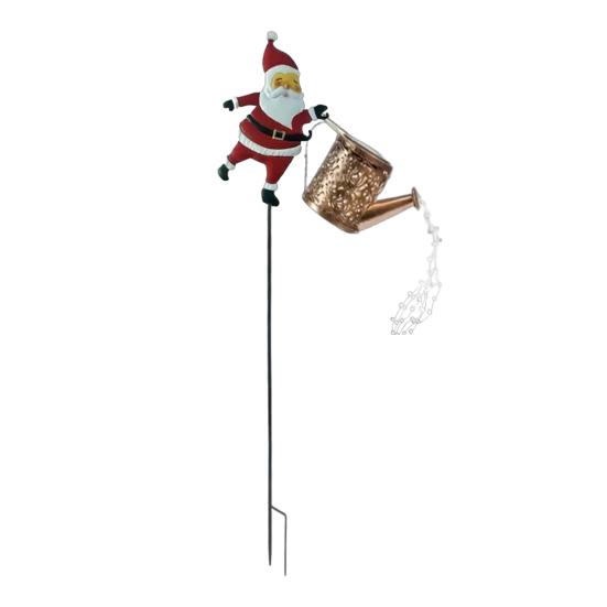 Christmas Santa Solar Kettle Lights - Garden Lawn Decorative Lights Claus Ground Pathway Lamp Patio Waterproof Watering Can Light Vintage Metal Outdoor