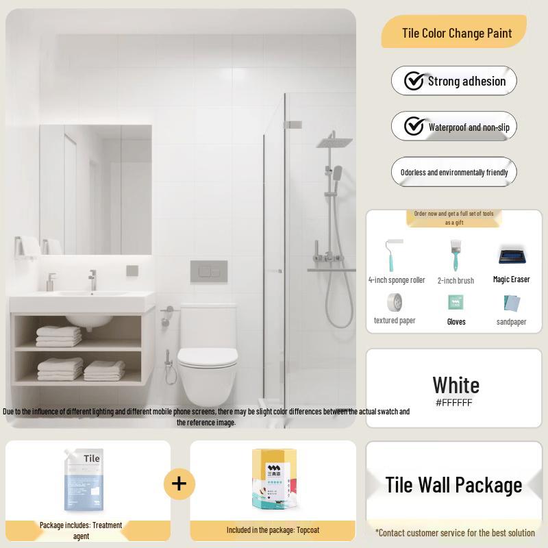 Sanqing Water-Based Tile & Glass Paint Covers 5sqm (2 coats), Tools Incl.