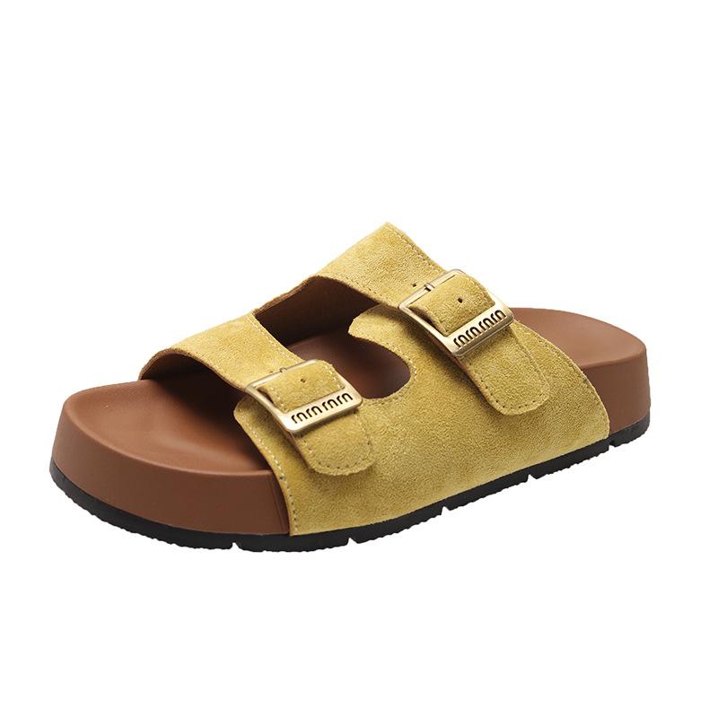 

Женские летние тапочки для улицы 2025 новые на толстой подошве повседневные нескользящие с мягкой подошвой пляжные сандалии на одном ремешке ретро обувь для отпуска 39