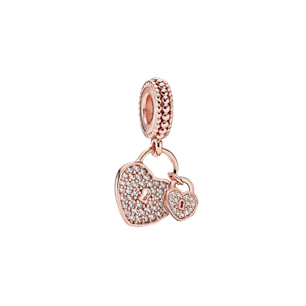Pandora Pavé Heart Lock Charm Women Charm Rose-Gold 781807CZ