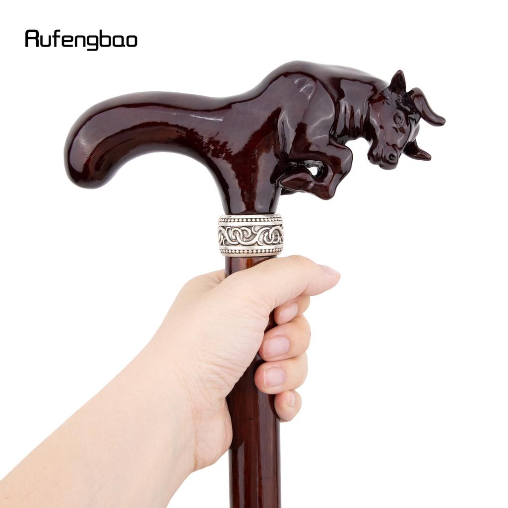 Brown Cow Bullfight Wooden Fashion Walking Stick Decorative Cospaly Cane Halloween Wood Mace Crutch  Wand Crosier 92cm