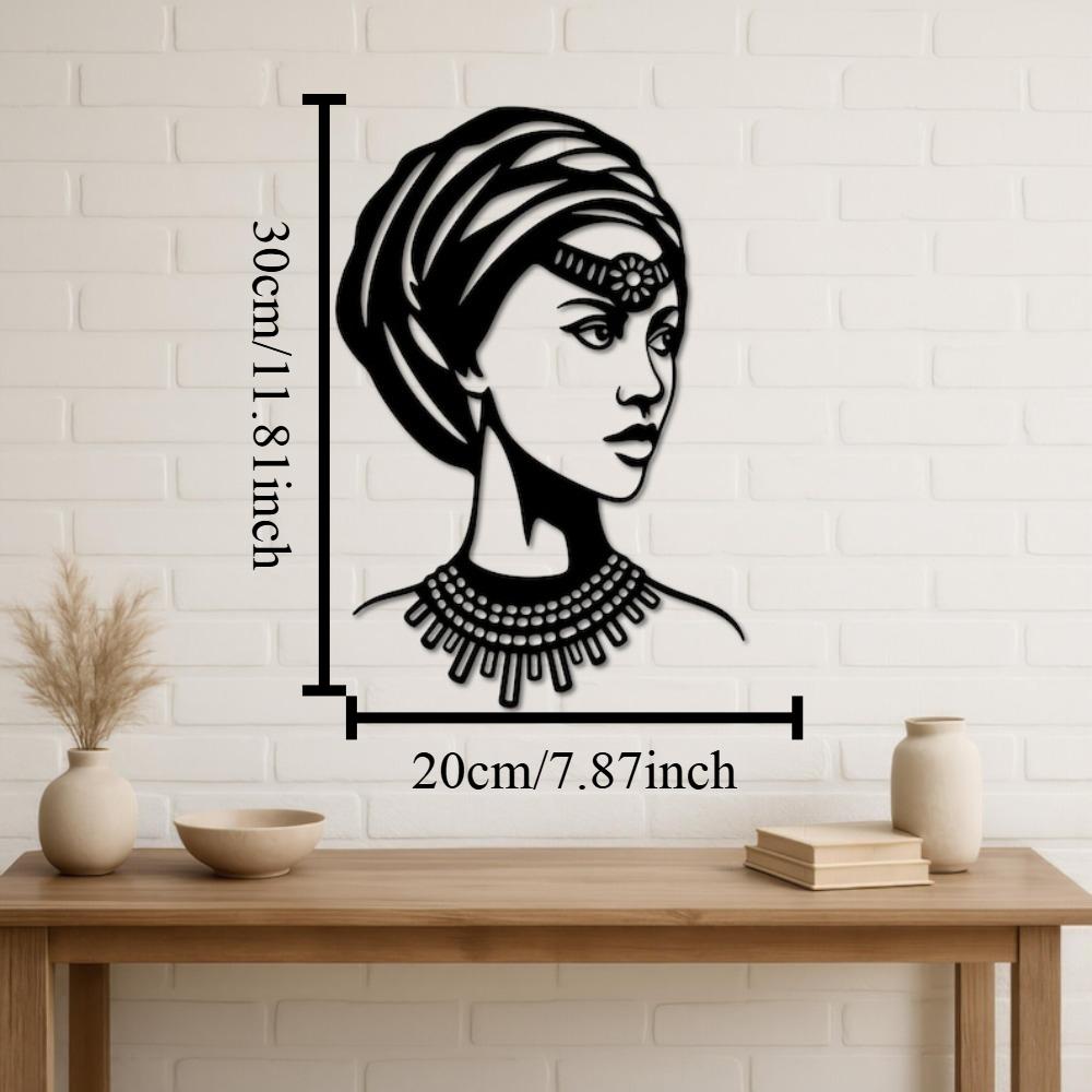 

African Woman Metal Wall Art, Boho Lady Line Art Decor, Female Portrait, Home Decor Gift 12in чёрный