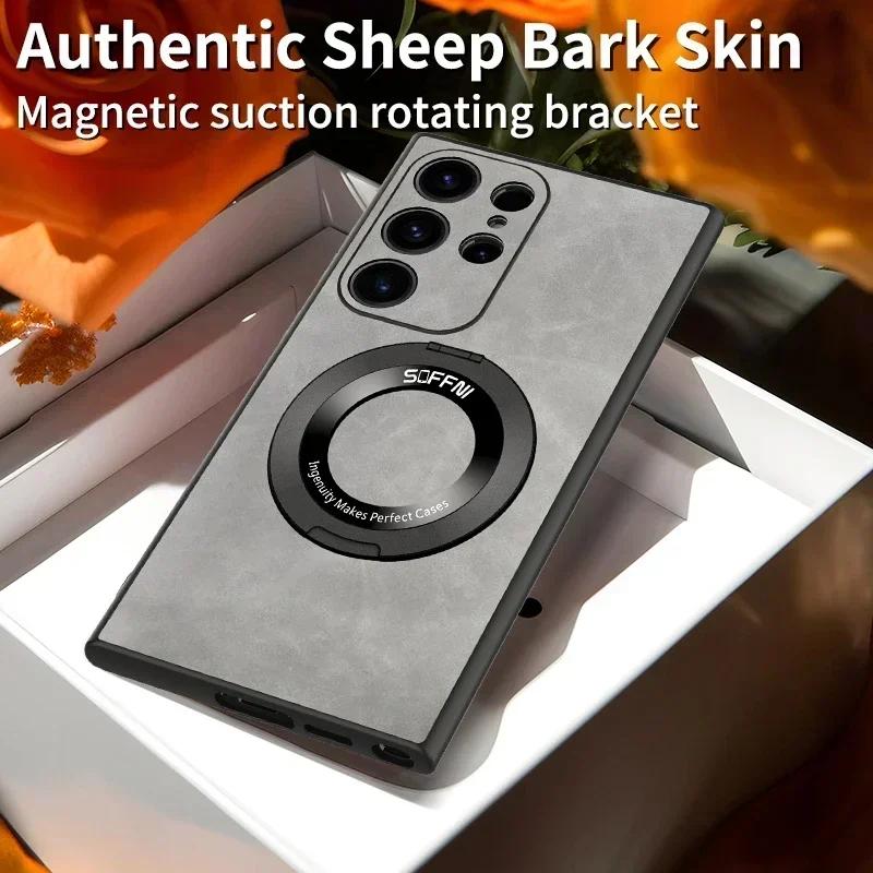 For Samsung Galaxy S25 S23 S24 S22 S21 Plus Ultra For Magsafe Leather Matte Wireless Charging Ring Magnetic ShockProof Cover