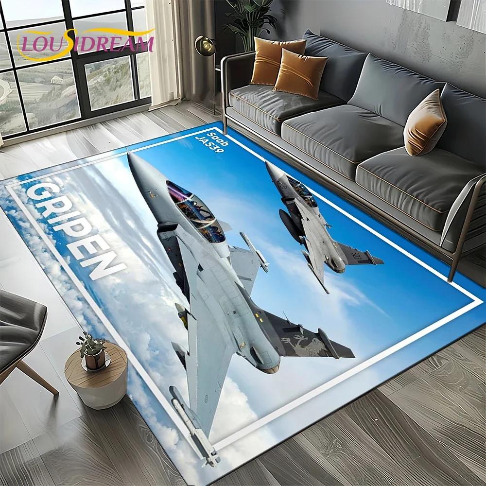 Cartoon 3D Space Spitfire Aircraft Air Force Jet Fighter Carpet Rug for Living Room Bedroom Sofa Decoration,Non-slip Floor Mat