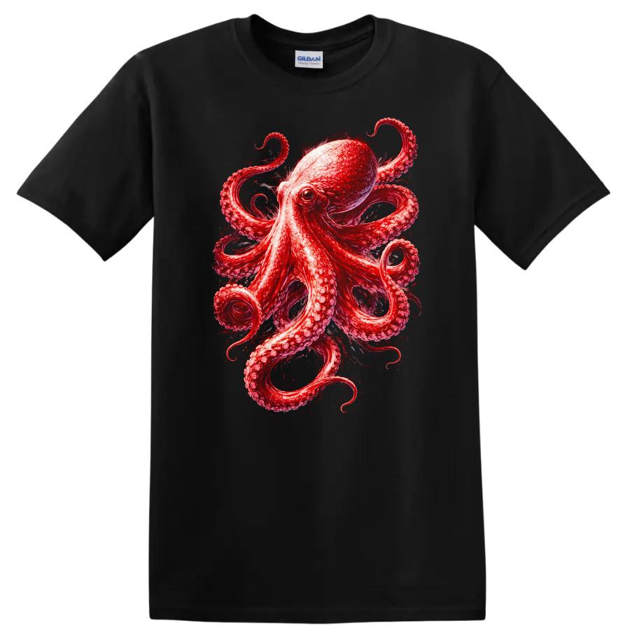 Red Octopus Graphic T Shirt Wild Sea Creature Ocean Life Tee