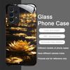 Creative Golden Lotus Flower Pattern Tempered Glass Phone Case for Samsung Galaxy S25 Ultra S24 S23 Plus S22 S21 S20 FE 5G Cover