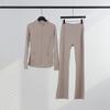 Womens Stand Collar Jacket Flared Pants Set Casual Sporty All-Match Yoga Outfit