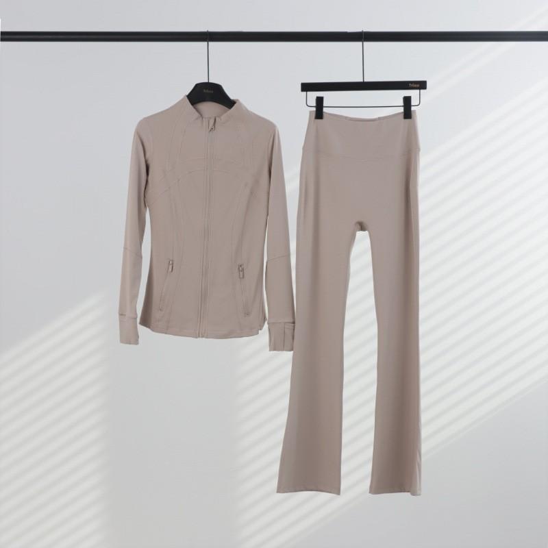 Womens Stand Collar Jacket Flared Pants Set Casual Sporty All-Match Yoga Outfit