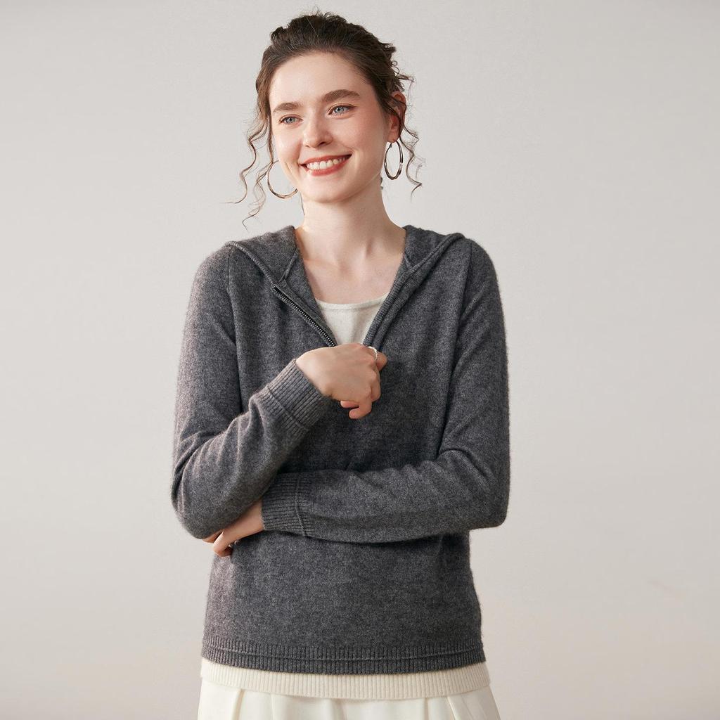 Women's Faux Two-Piece Hooded Cashmere Cardigan - Autumn/Winter Knit Outerwear Sweater