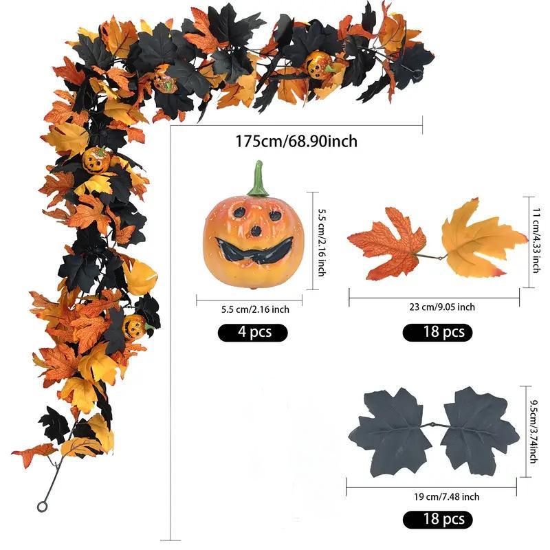 Halloween Artificial Vines Orange Black Autumn Leaves Fake Garland For Home Christmas Thanksgiving Party Fireplace Fall Decor