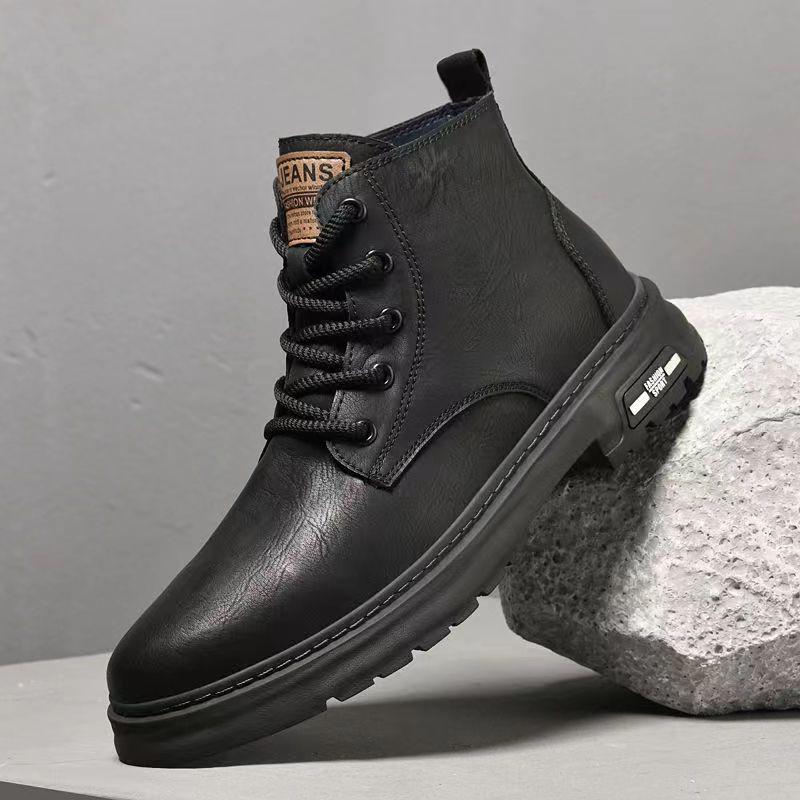 

Мужские высокие кожаные ботинки в британском стиле в стиле ретро: Дышащие, модные, универсальные ботинки Martin с толстой подошвой EU 41 чёрный