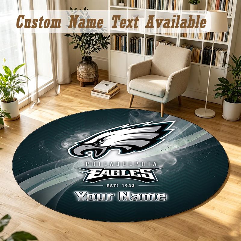 Runder Teppich Benutzerdefinierter NamePhiladelphia Eagles Muster Rutschfester Teppich Wohnbodendekoration