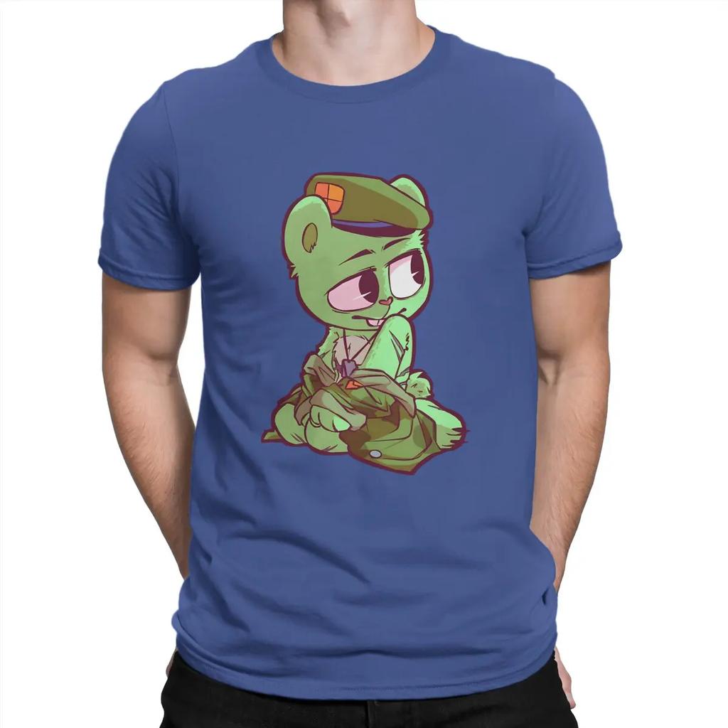 Kawaii Men T Shirts Happy Tree Friends Novelty Tee Shirt Short Sleeve Crewneck T-Shirts Cotton Printed Clothes