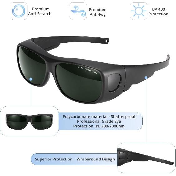Защитные очки для IPL-лазера 200 нм - 2000 нм, Защитные очки для операторов лазерной эпиляции и косметологии с защитой для глаз