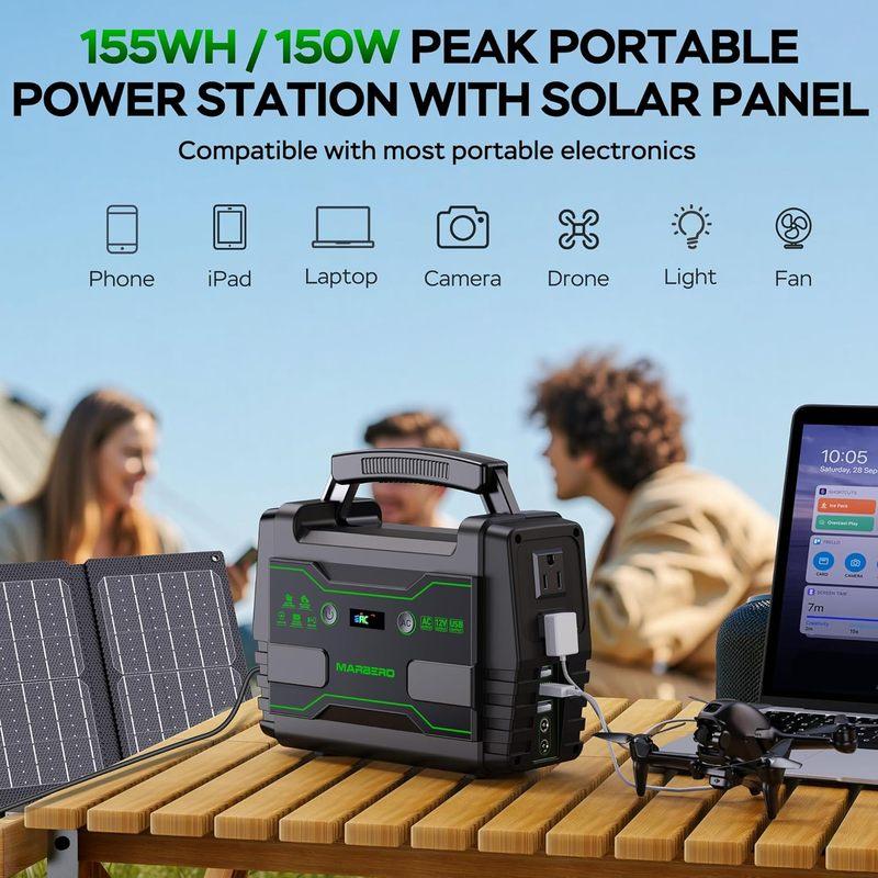

155Wh Solar Generator with 30W Panel, 2 AC Outlets, QC3.0 USB - Portable Power Station for Camping & Home Backup