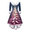 Women's Fashion Elegant Autun And Winter Long Sleeve V-Neck Christmas Print Dress